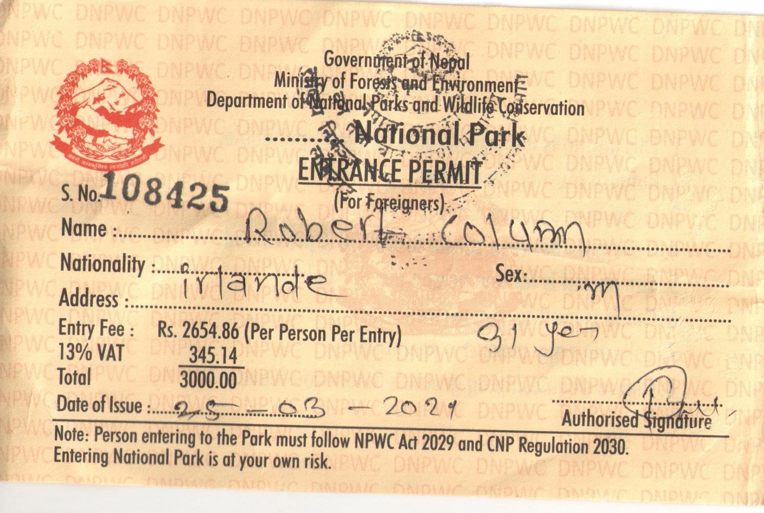 4:National Park entrance fee